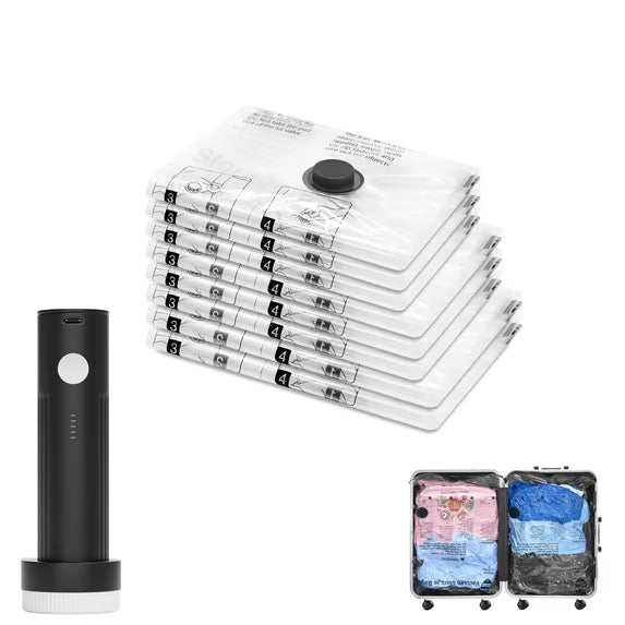 Vacuum Bags for Travel with Rechargeable Pump, 18 Combo (6L/6M/6S) Compression Packing Seal Bags for Luggage Suitcase, Space Saver for Clothing and Clothes Storage Travel